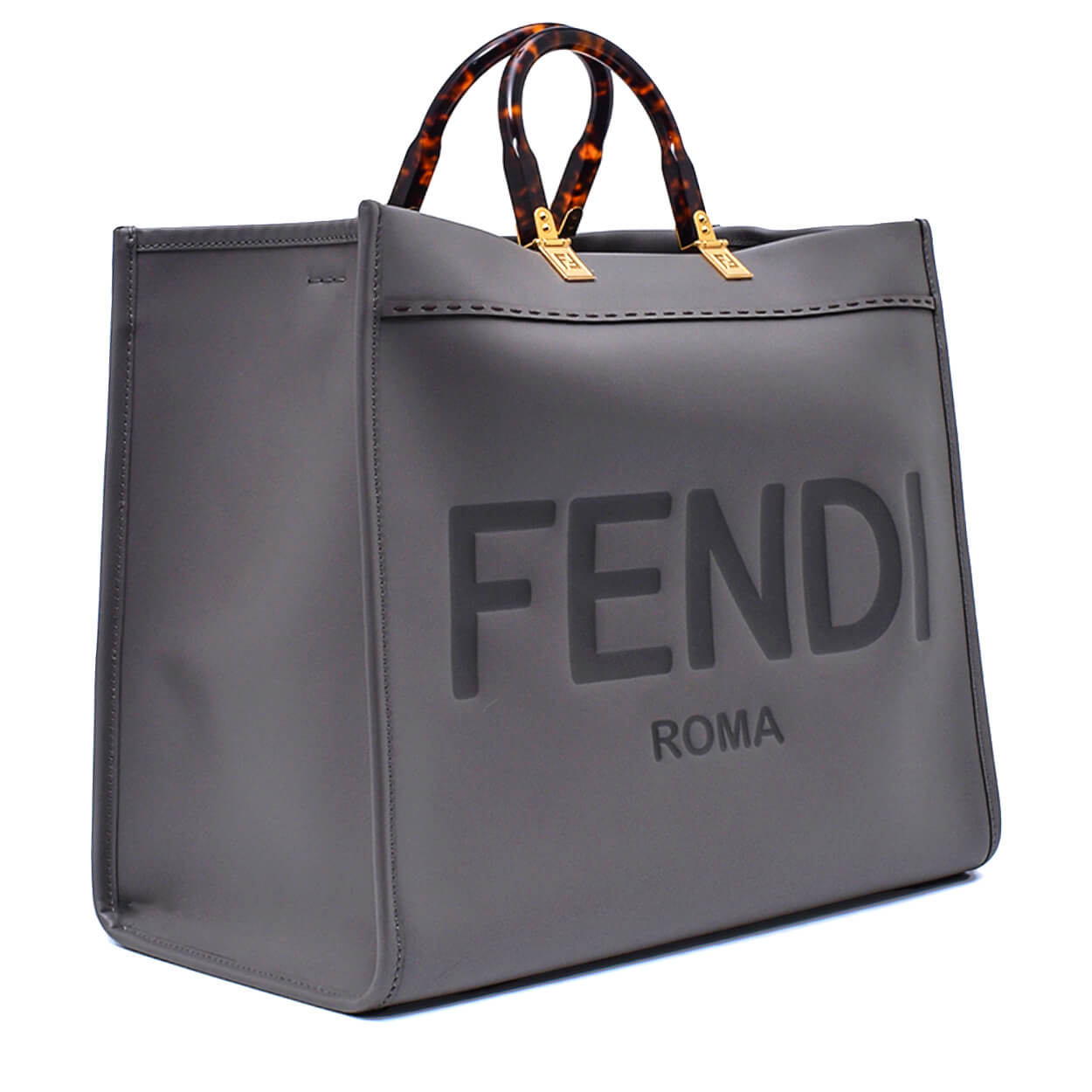 Fendi -Grey Calf Leather Large Sunshine Roma Logo Shopper Bag 